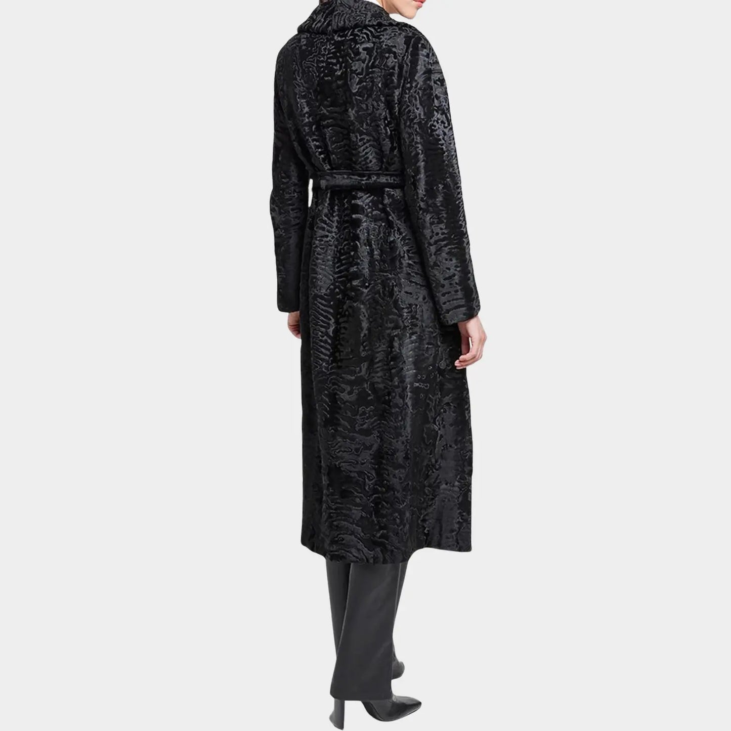 Black Belted Full-Length Swakara Fur Coat
