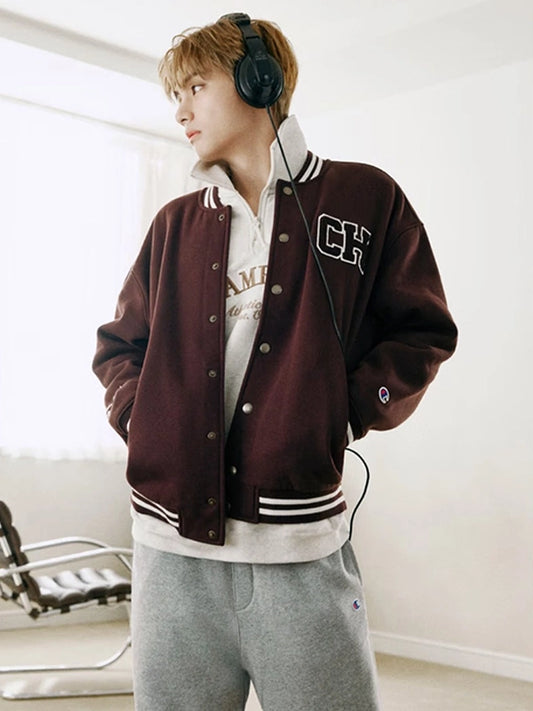 2026 BTS TAEHYUNG x Champion Brown Varsity Jacket