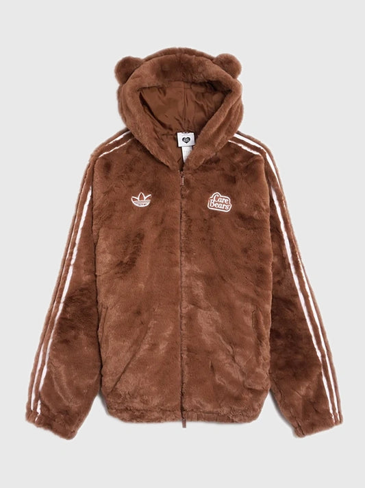 2026 Care Bears x Adidas Brown Faux Fur Zip Up Jacket