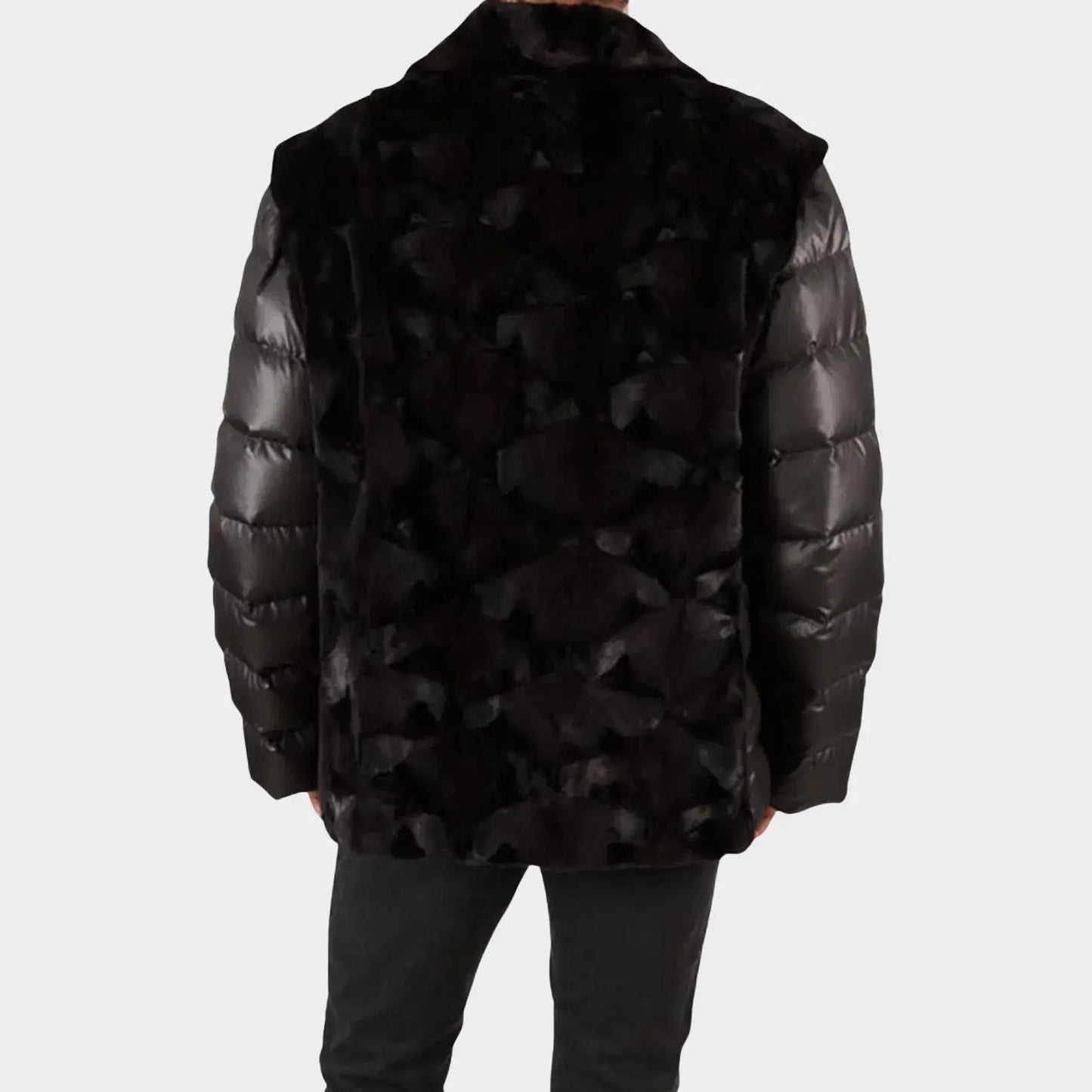 Men’s Sculptured Mink Jacket Quilted Sleeves Mink Vest - Men's Convertible Mink Vest
