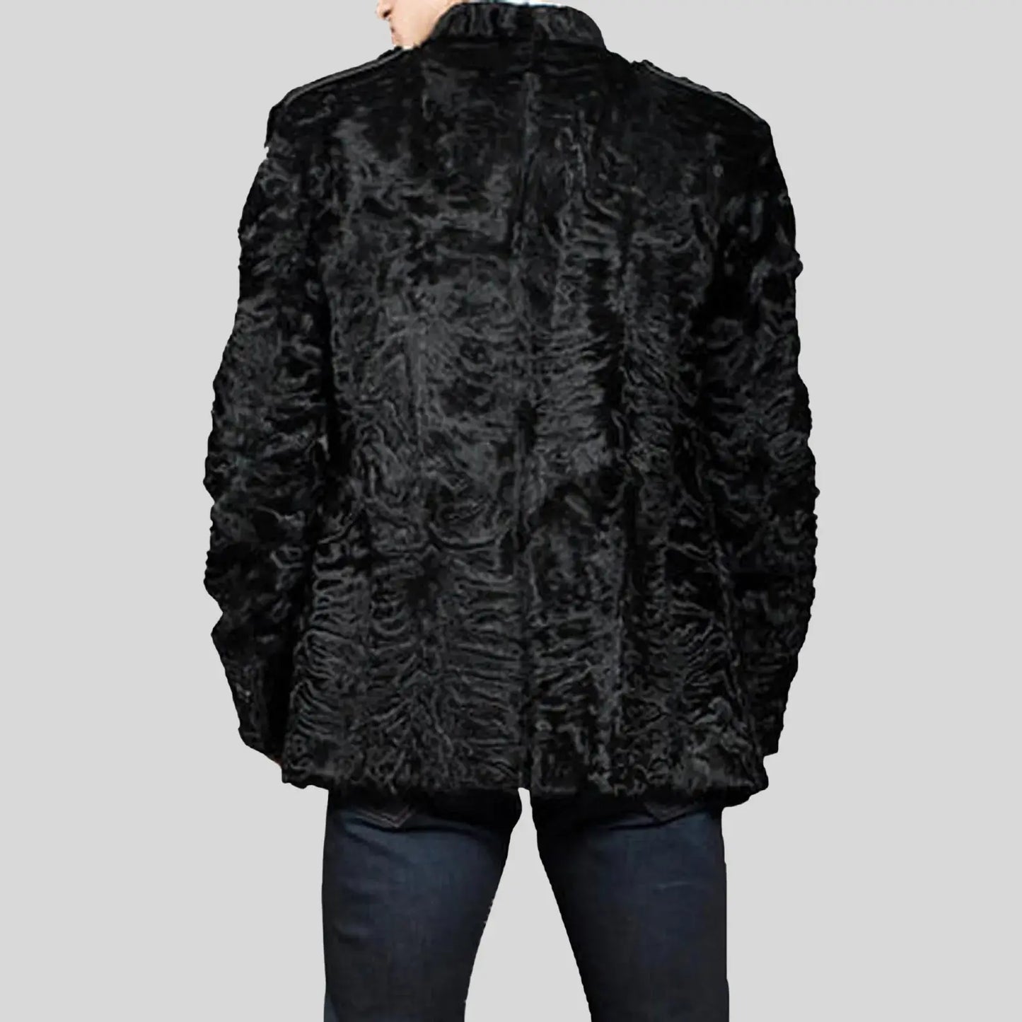 Black textured coat on a gray background