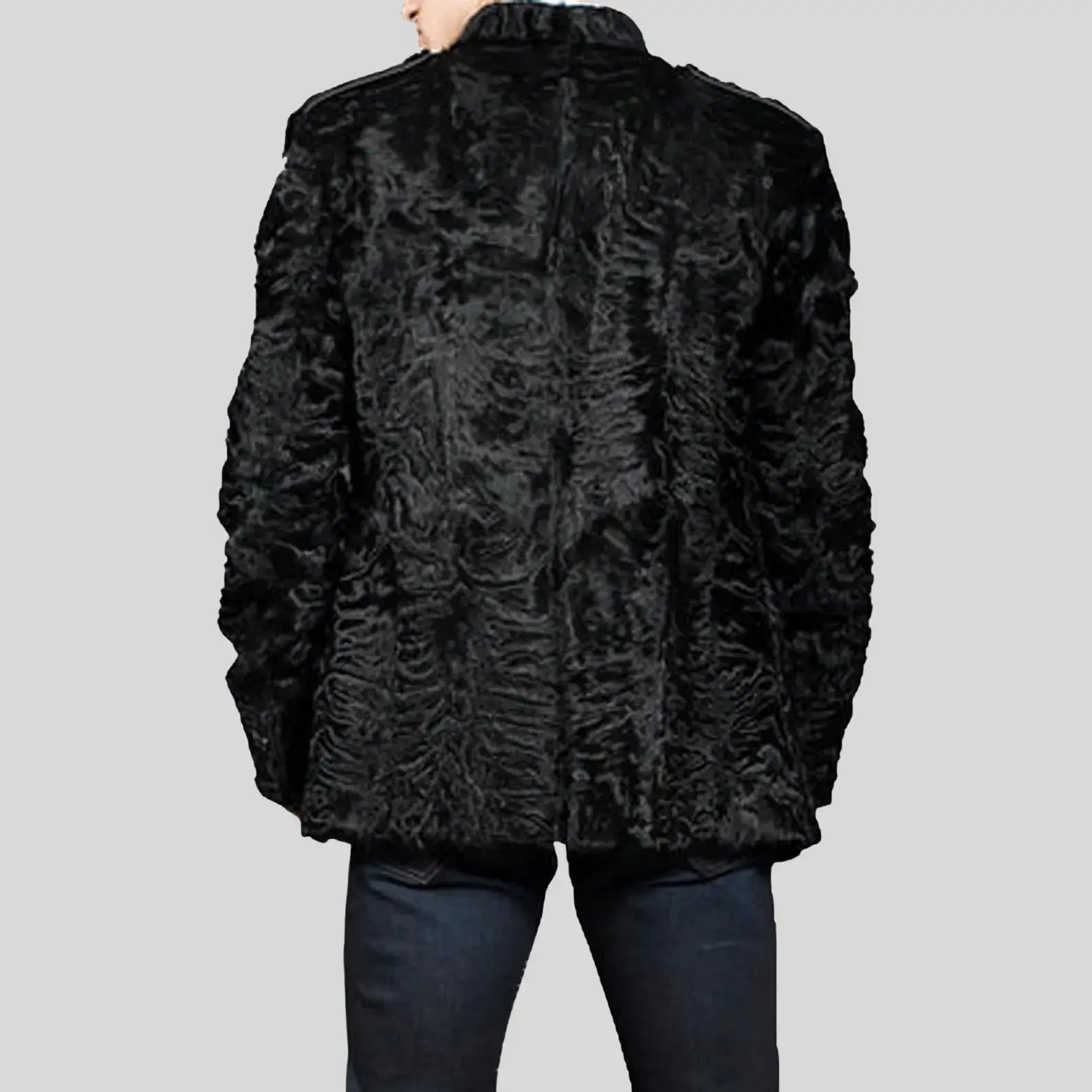 Black textured coat on a gray background