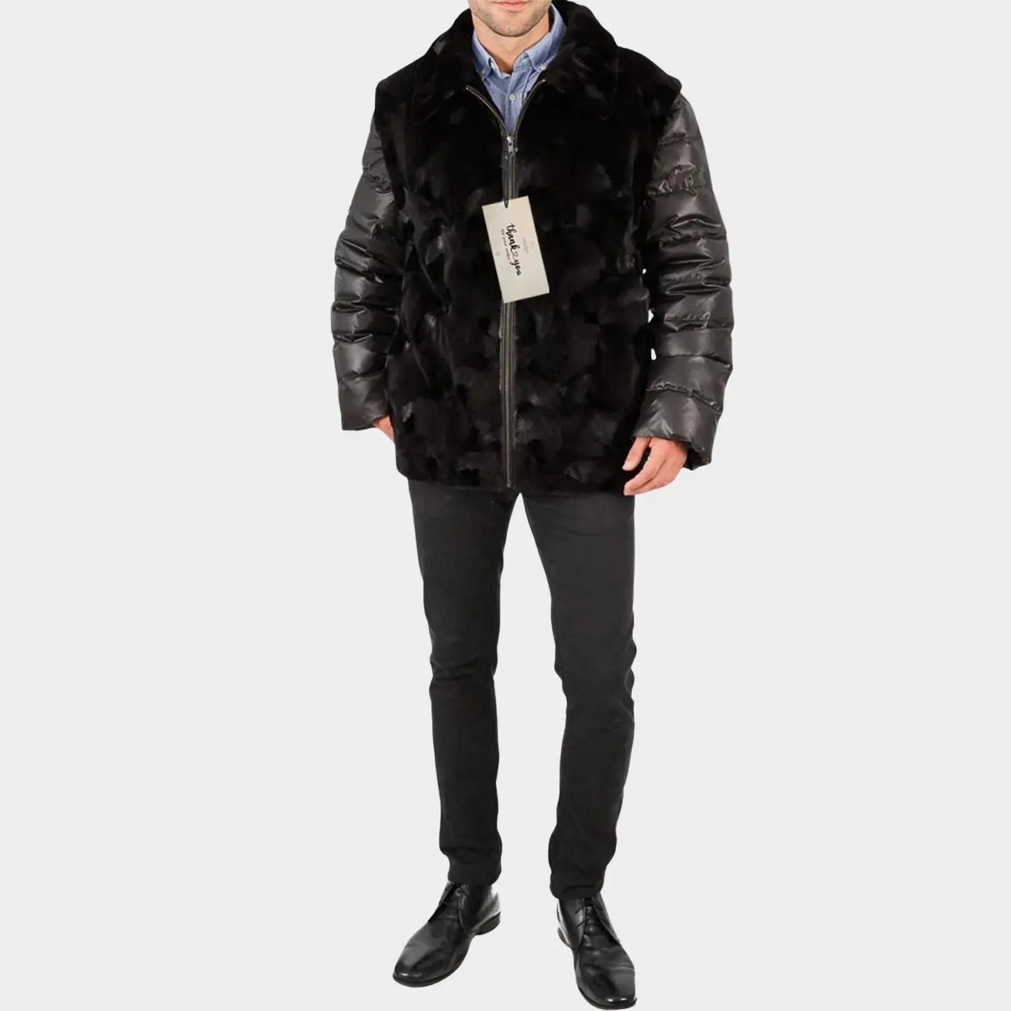 Men’s Sculptured Mink Jacket Quilted Sleeves Mink Vest - Men's Convertible Mink Vest