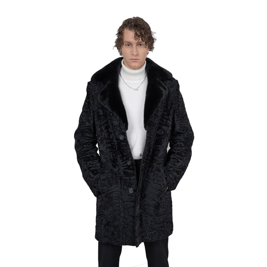 Men's Persain lamb fur coat with mink fur collar