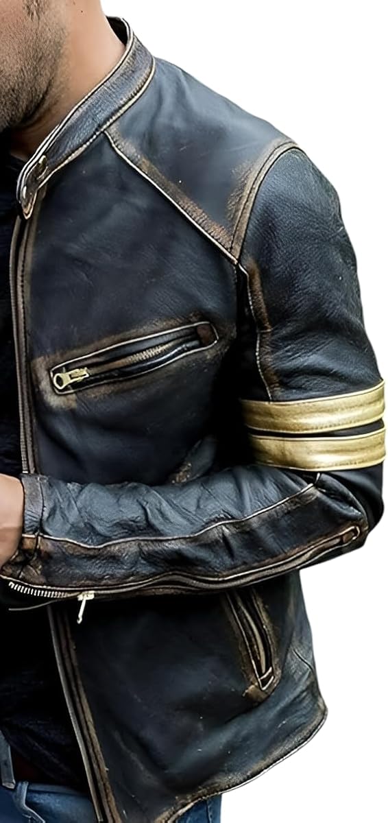 Men's Genuine Lambskin Cafe Racer Vintage Motorcycle Jacket