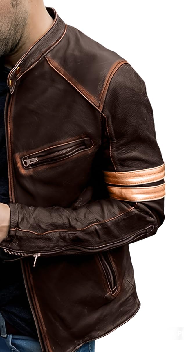 Men's Genuine Lambskin Cafe Racer Vintage Motorcycle Jacket