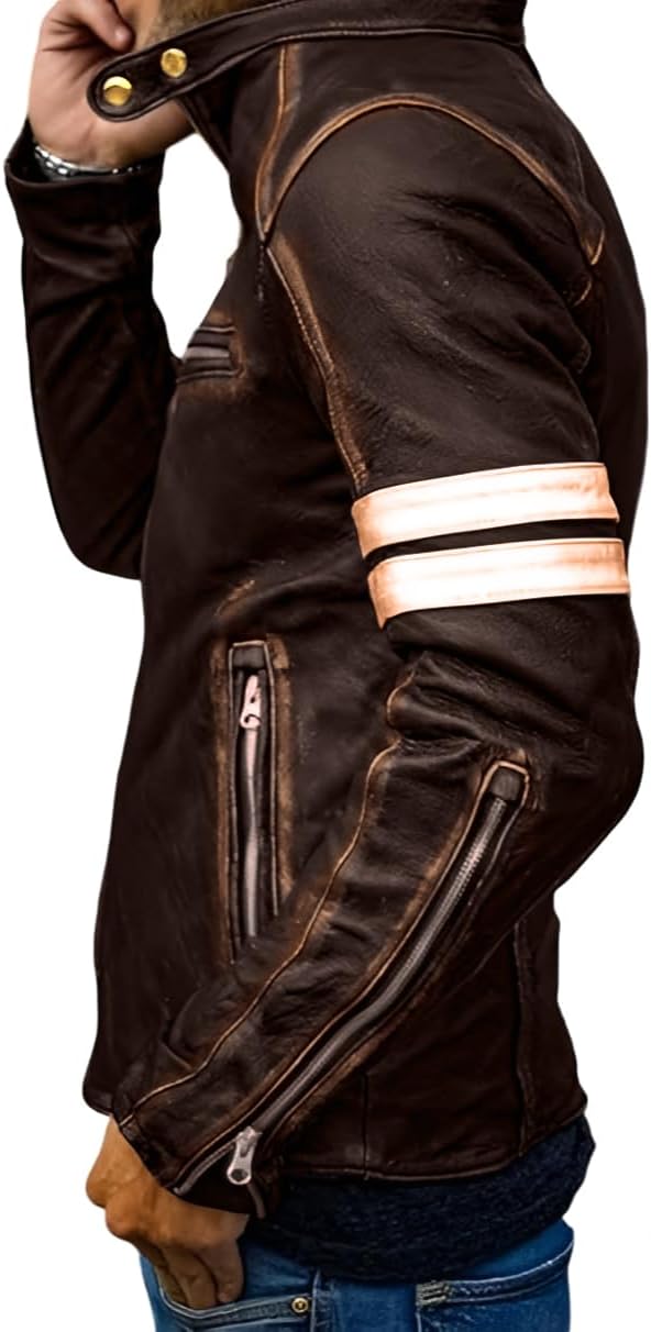 Men's Genuine Lambskin Cafe Racer Vintage Motorcycle Jacket