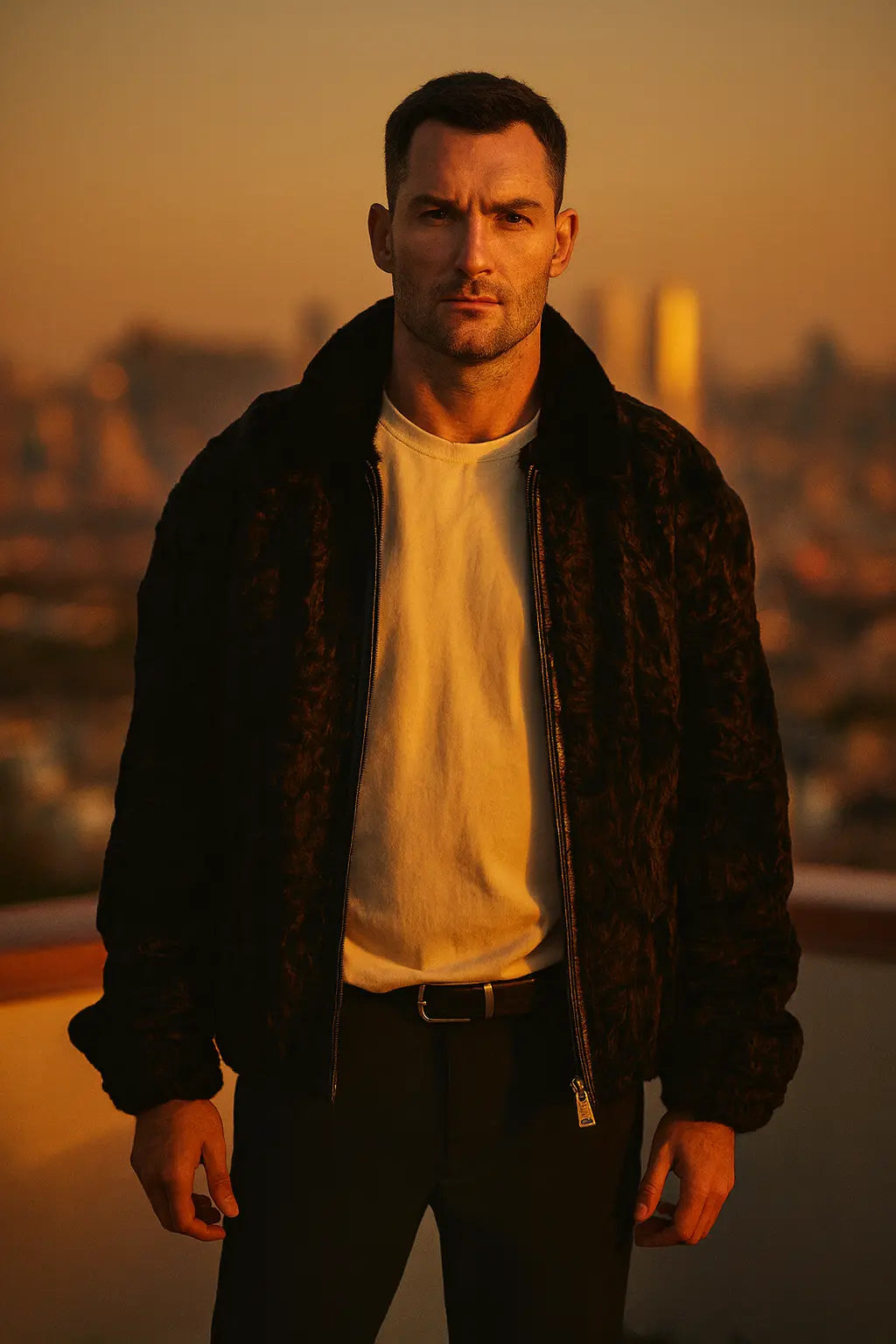 Black Persian Lamb Fur B-3 Bomber jacket Coat Mink Fur collar