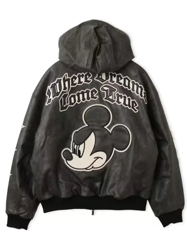 Disney x Adidas Mickey Mouse 2026 Black Leather Hooded Jacket