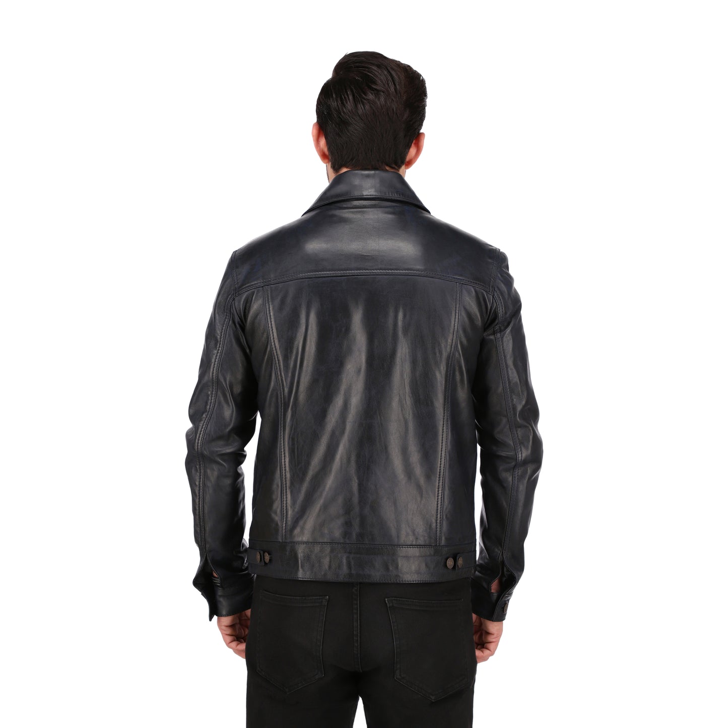 Mens Black Brown Real Lambskin Leather Trucker Jacket
