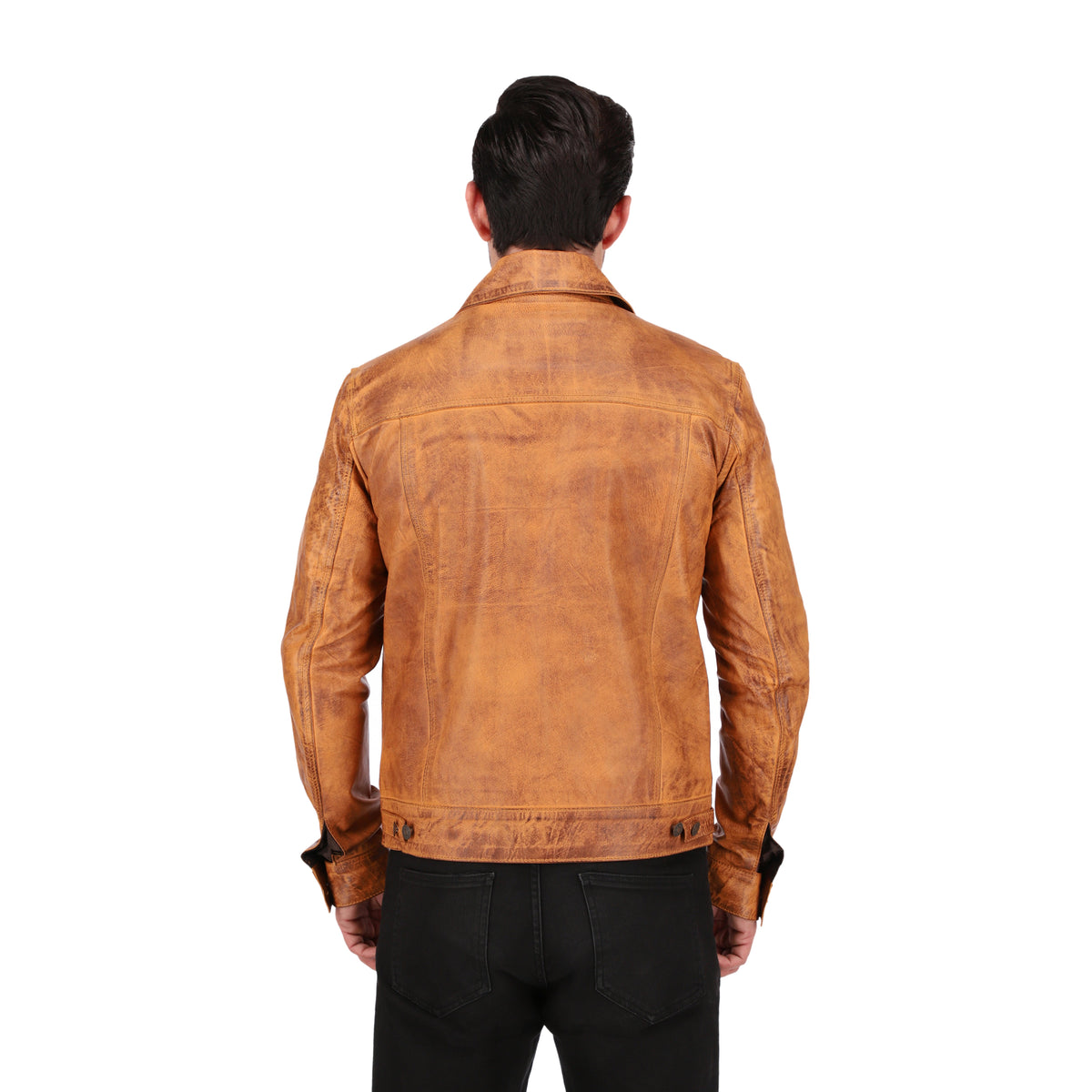 Mens Black Brown Real Lambskin Leather Trucker Jacket