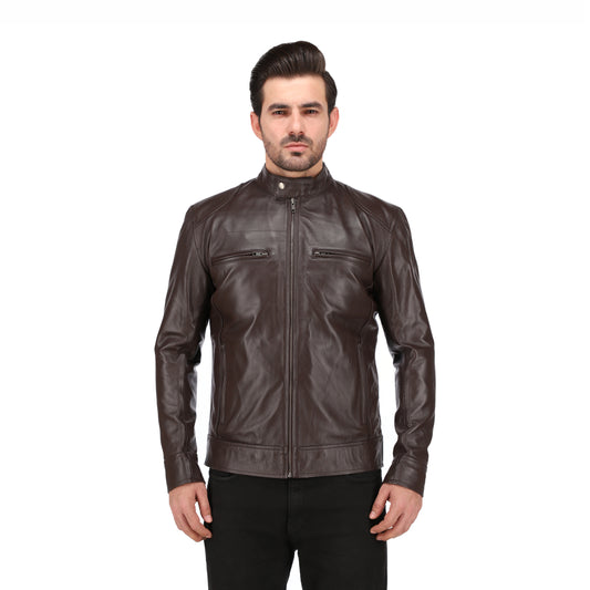 Men's Fashion Brown Cafe Racer Leather Biker Jacket