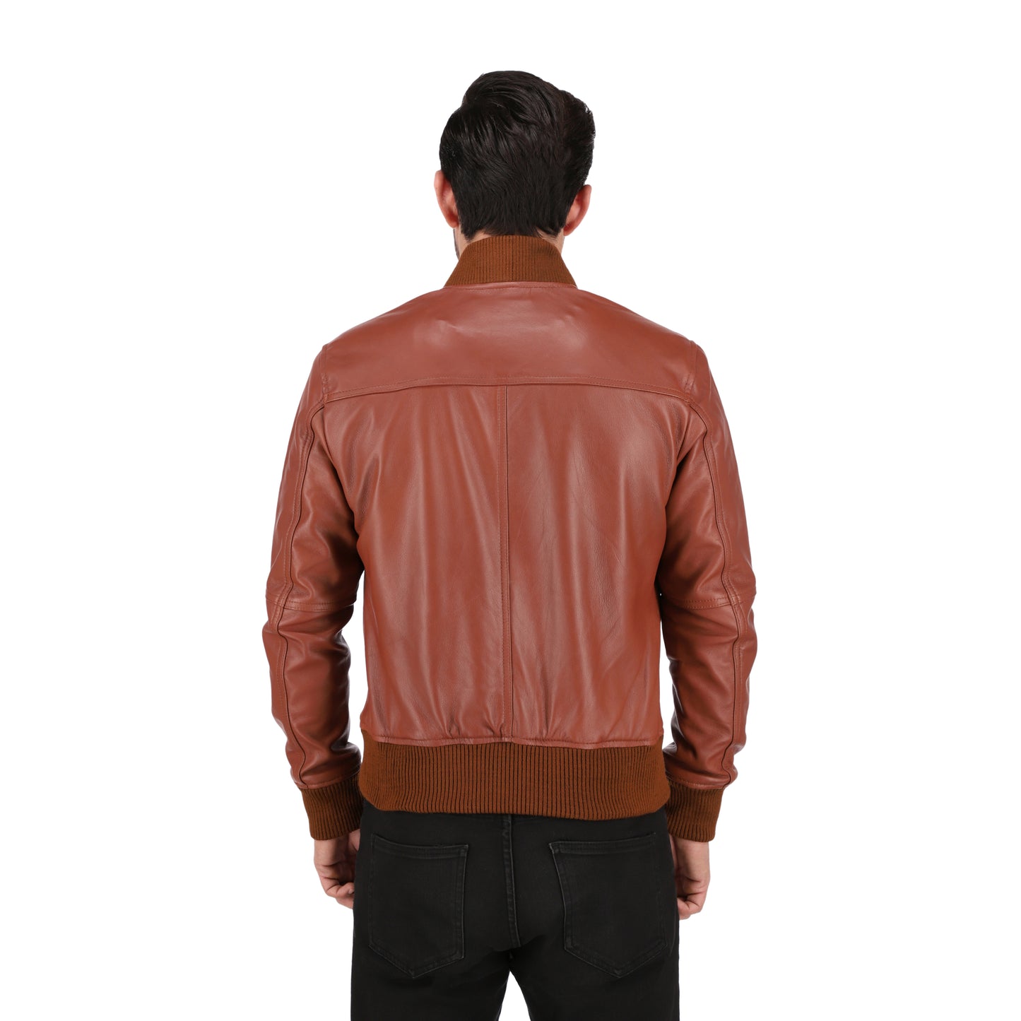 Men's Tan Brown Cafe Racer Lambskin Leather Bomber Jacket