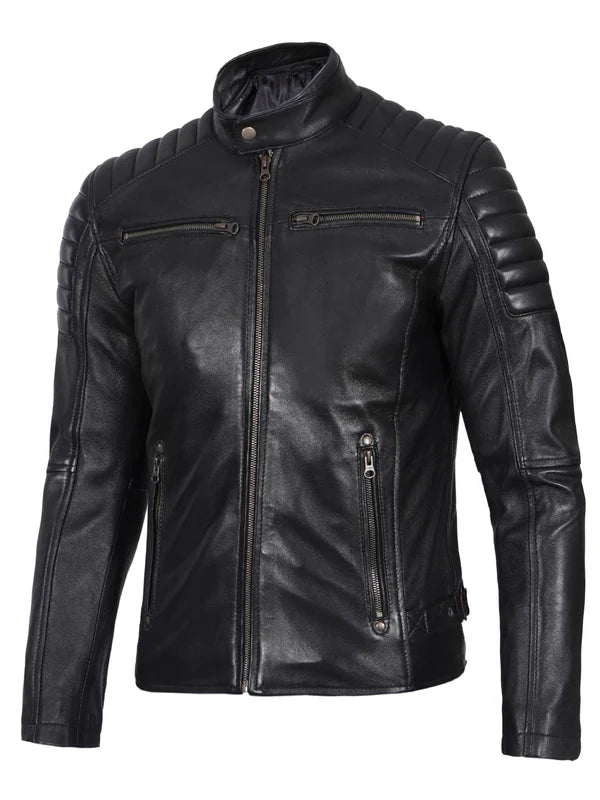 Felix Men's Cafe Racer Black Biker Leather Jacket