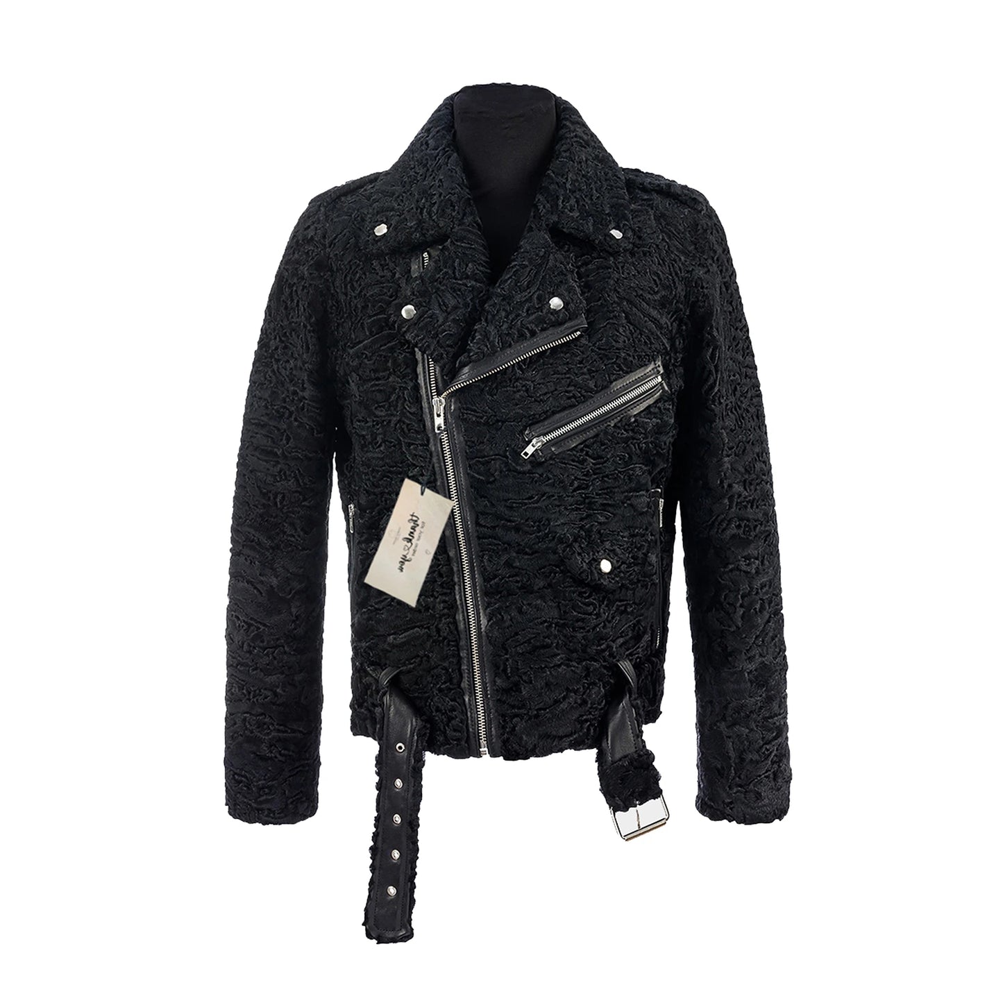 Black textured jacket with zippers on a white background