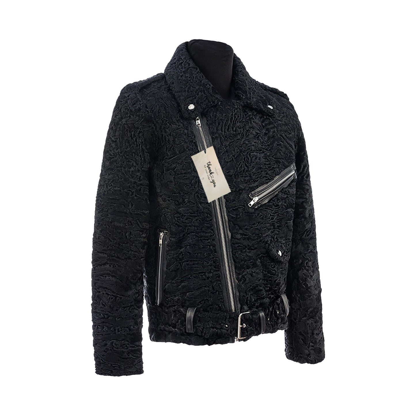 Black textured jacket with zippers on a white background