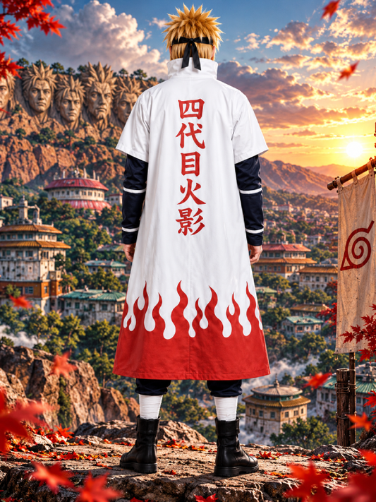 Minato Namikaze white cloak red flame