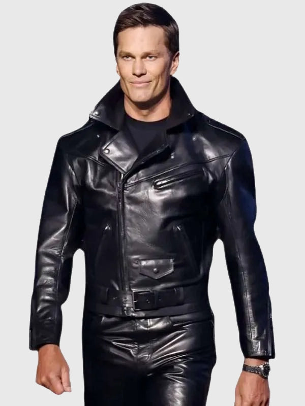 NYFW Tom Brady Black Leather Jacket
