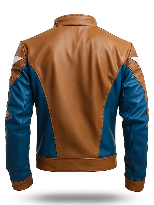 Sapphire Blue Brown Cafe Racer Leather Jacket For Mens