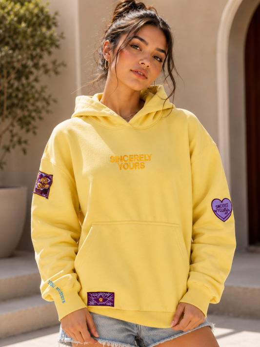 Sincerely Yours Yellow Oversized Fleece Hoodie