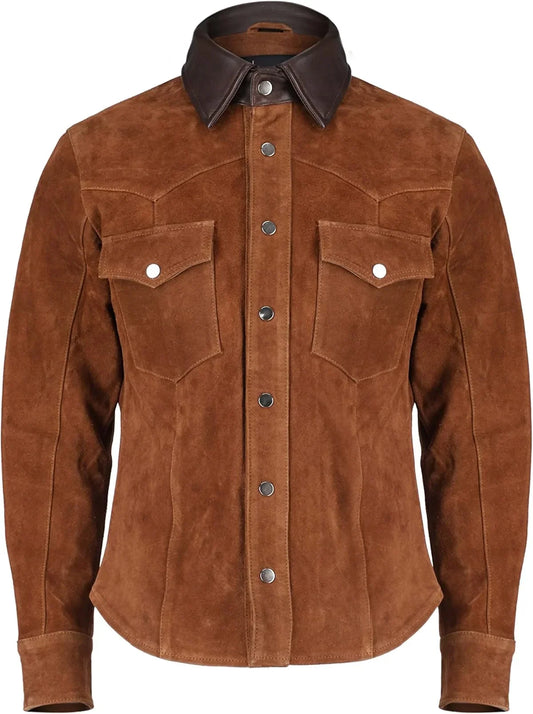 William Tan Brown Genuine Suede Leather Jacket for Men