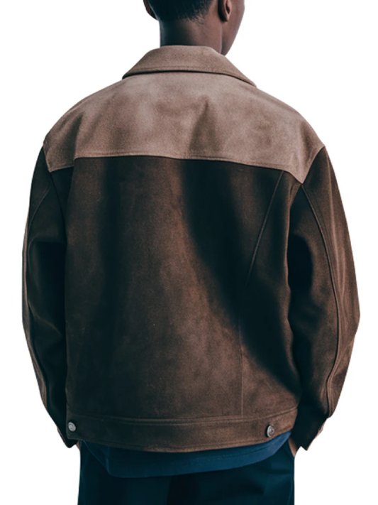 Two Tone Vintage Style Brown Suede Leather Jacket