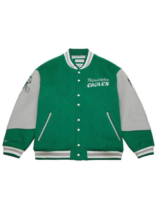 Unisex Philadelphia Eagles Mitchell Ness Kelly Green Varsity Team Full Snap Jacket