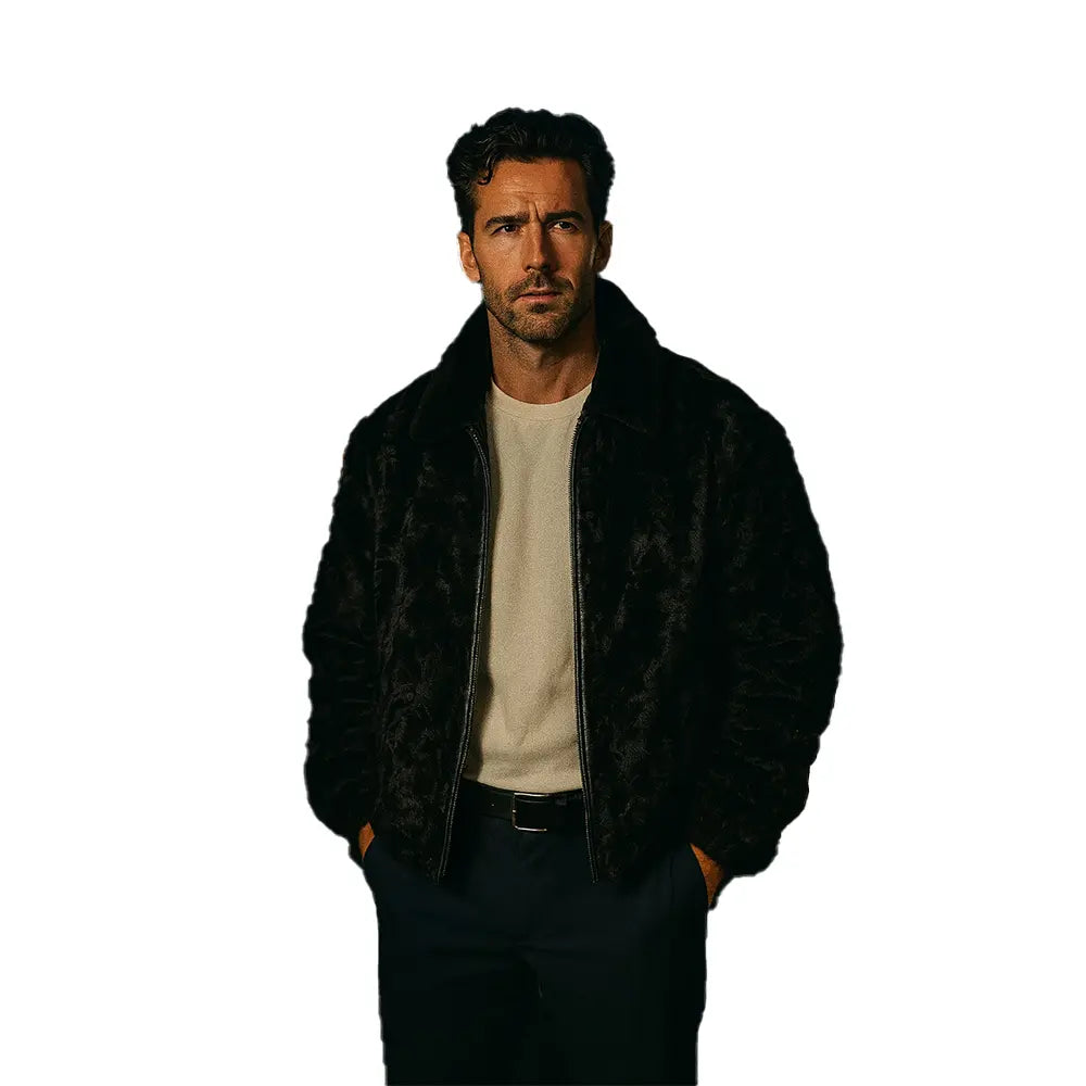 Black Persian Lamb Fur B-3 Bomber jacket Coat Mink Fur collar