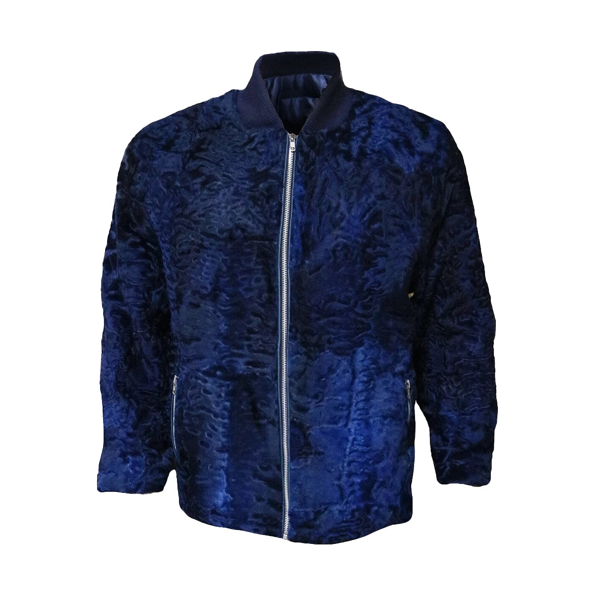 Blue patterned jacket on a white background