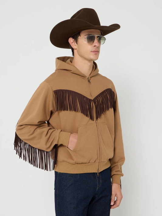 fringed full zip hoodie