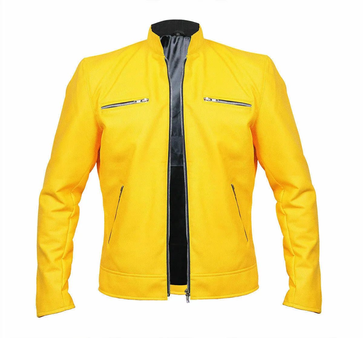 Yellow jacket with black zipper on a white background