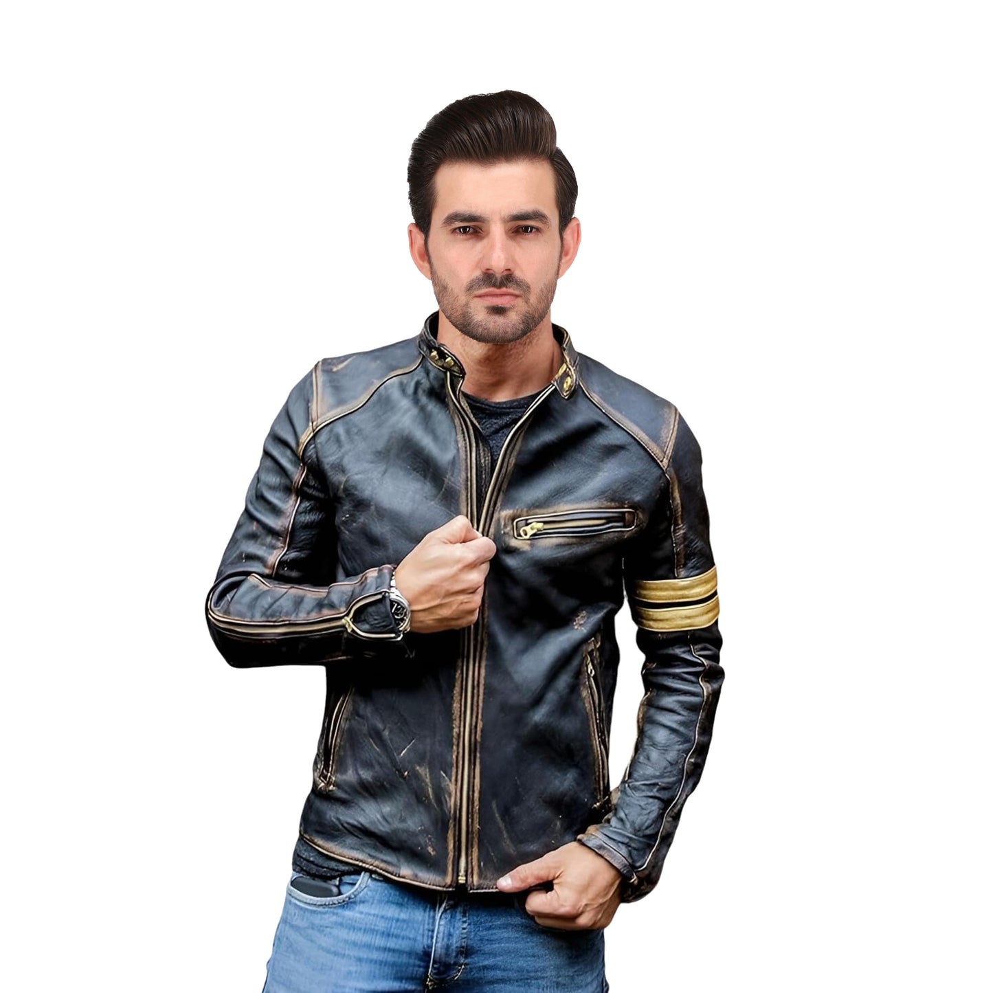 Men's Genuine Lambskin Cafe Racer Vintage Motorcycle Jacket