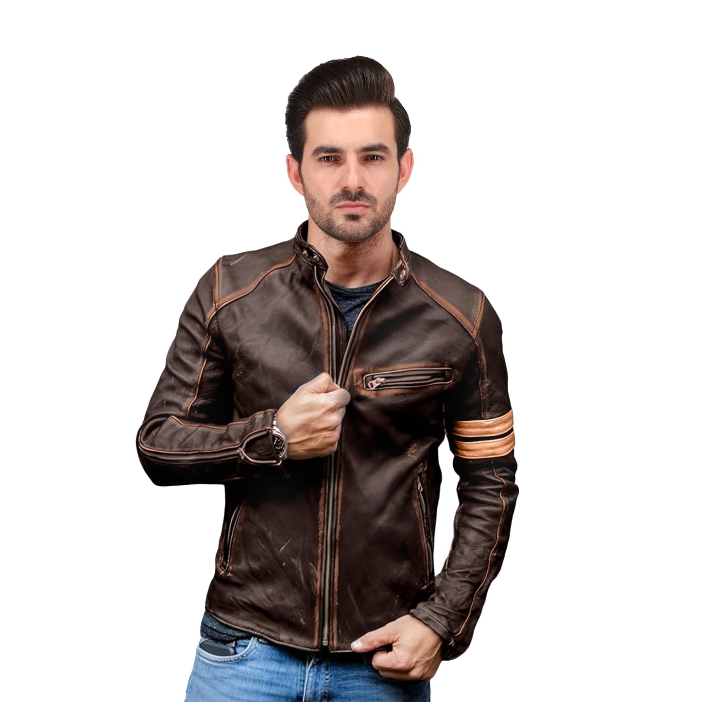 Men's Genuine Lambskin Cafe Racer Vintage Motorcycle Jacket