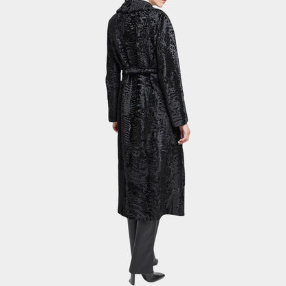 Black Belted Full-Length Swakara Fur Coat