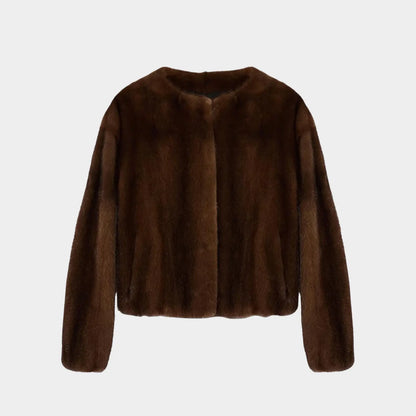 Brown fur jacket on a white background