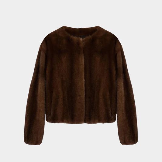Brown fur jacket on a white background