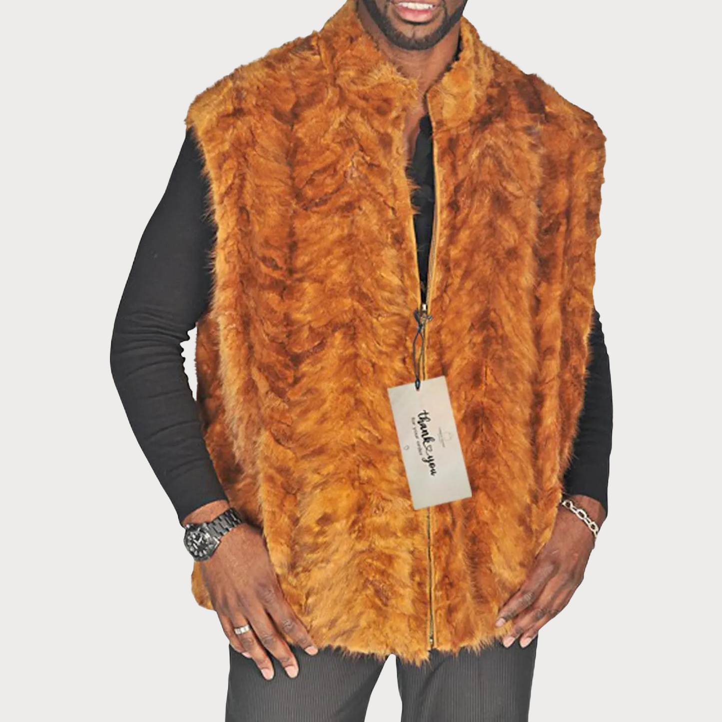 Men’s Luxury Zippered Golden Mink Vest - Men's Reversible Mink Vest