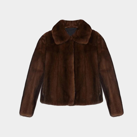 Brown fur jacket on a light gray background