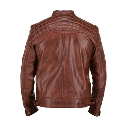 Classic Diamond Men's Café Racer Vintage Distressed Dark Brown Moto Leather Jacket