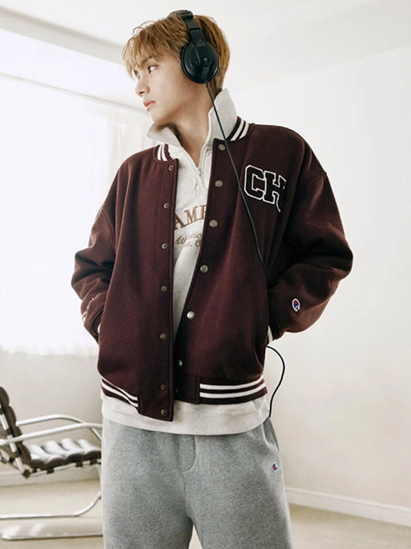2026 BTS TAEHYUNG x Champion Brown Varsity Jacket