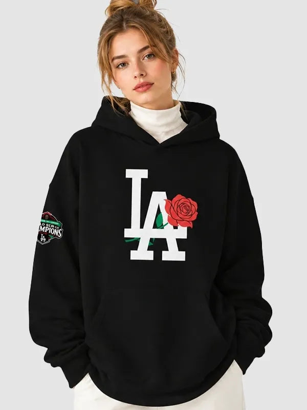 2026 Dodgers Date Night Rose Black Pullover Hoodie