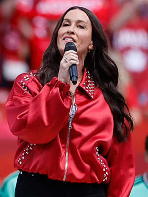 2026 FIFA World Cup Opening Ceremony Alanis Morissette Red Satin Embellished Jacket