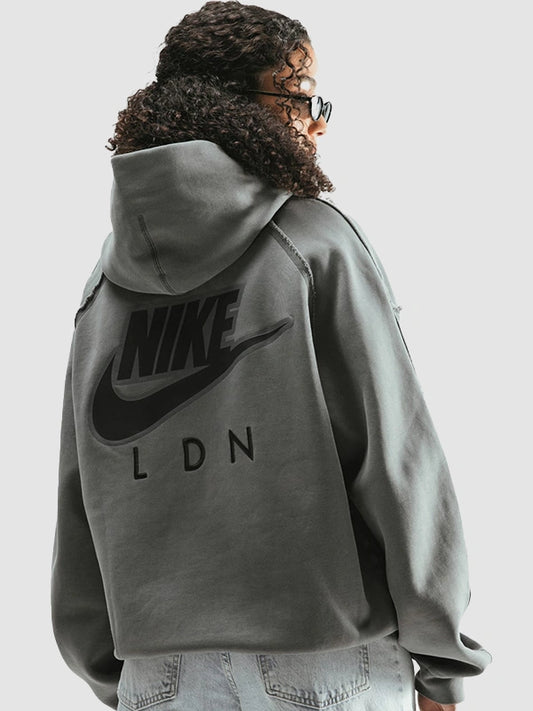 2026 Womens Nike x Jordan Flight London Charcoal Gray Oversized Fleece Hoodie