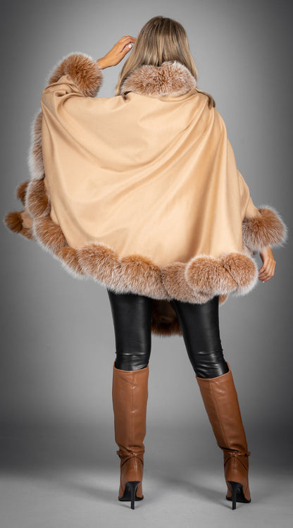 Limited Edition Cashmere & Fox Fur Spiral Cape - Camel