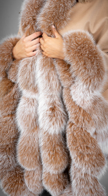 Limited Edition Cashmere & Fox Fur Spiral Cape - Camel