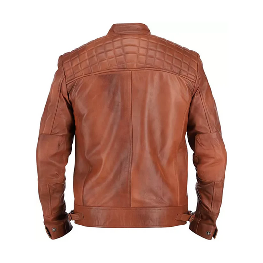 Classic Diamond Leather Jacket Café Racer Vintage Distressed Tan Brown Moto Men