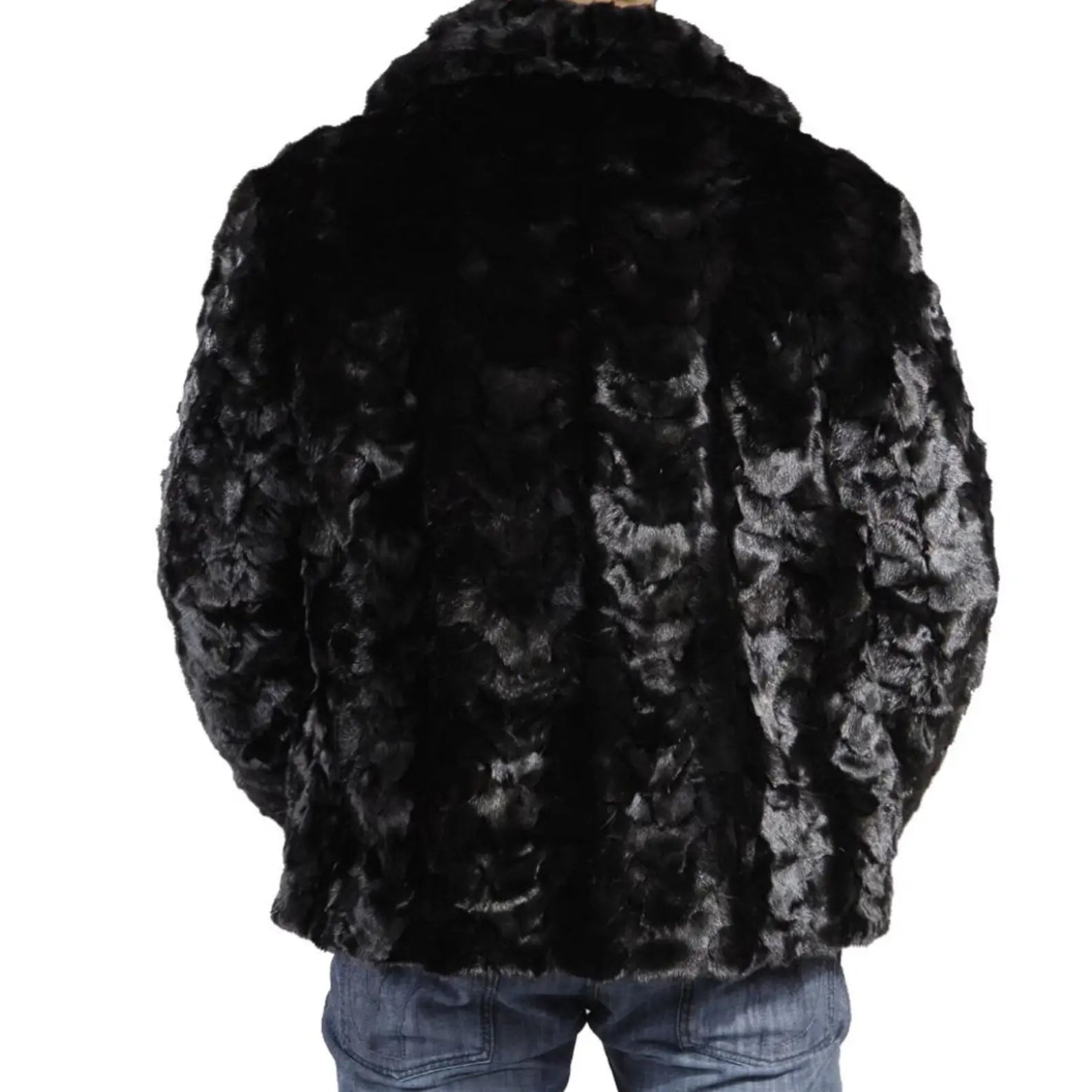 Black fur jacket on a white background