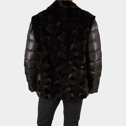 Men’s Sculptured Mink Jacket Quilted Sleeves Mink Vest - Men's Convertible Mink Vest