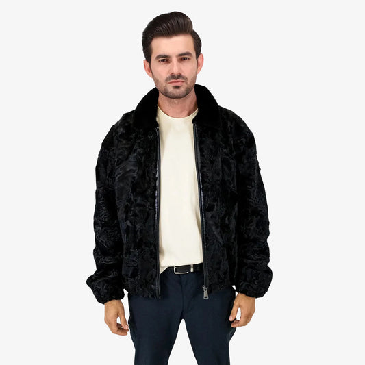 Man wearing a black jacket on a white background