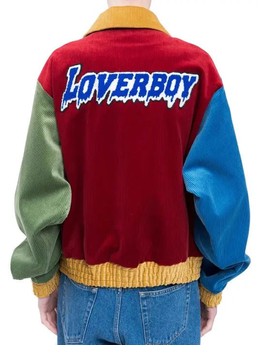 Alan Men’s Multi Color Leather Varsity Jacket with Embroidered Patches
